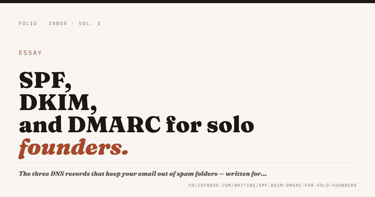 SPF, DKIM, and DMARC for solo founders. | Folio